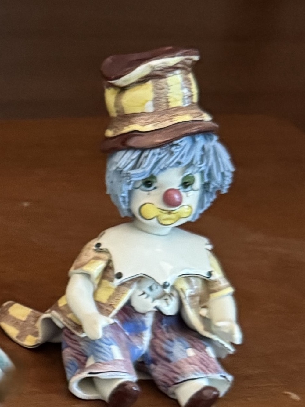 Yellow & Blue Ceramic Clown Figurine Decorative Accent